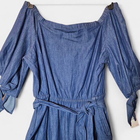 Ralph Lauren Amanthia Denim Chambray Off Shoulder Dress 18W Blue Casual NWT - Picture 4 of 11